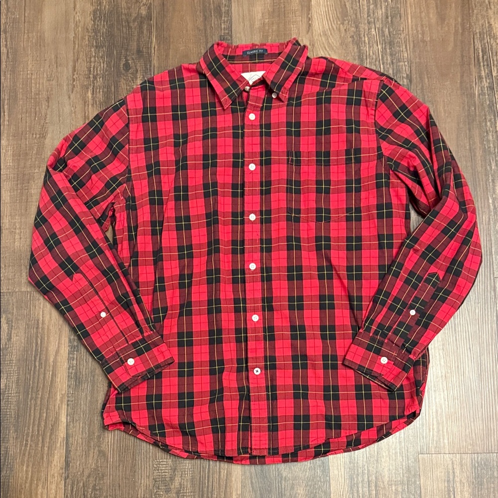 Men’s Red Plaid Button Down Shirt